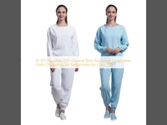 بدلة تغطية قابلة لإعادة الاستخدام H-1111 زرقاء مضادة للكهرباء الساكنة، قابلة للتعقيم بالبخار، ملابس داخلية لتشتيت الكهرباء الساكنة لـ Semiconductor Class 100