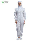 ESD cleanroom Anti static coverall white color dust-free with pen pocket  conductive fiber