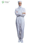ESD antistatic sterilized lint-free hooded coverall white color with conductive fiber for class 1000 cleanroom