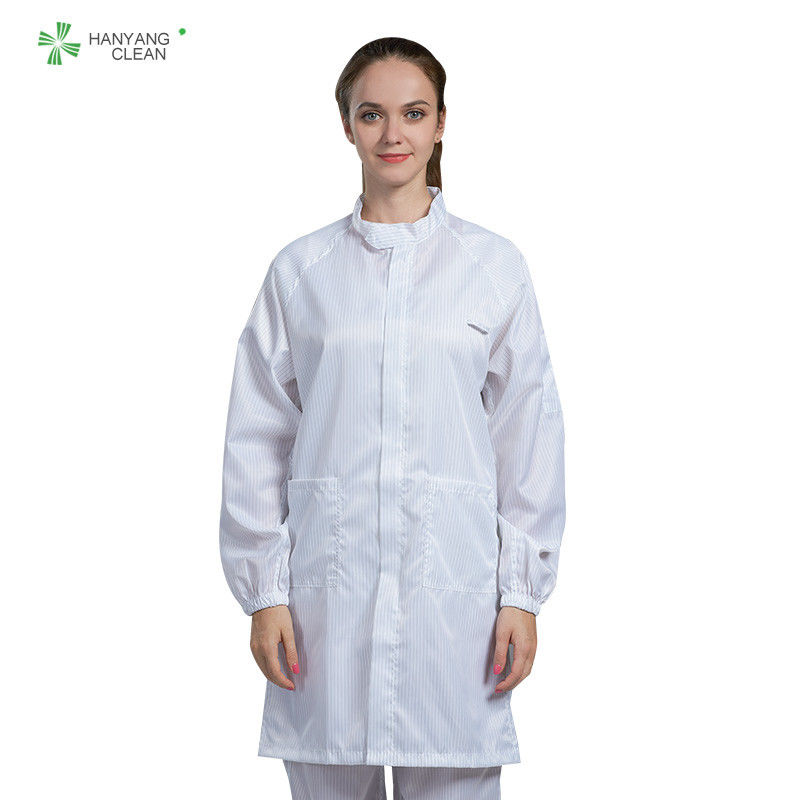 ESD antistatic dust-free white color labcoat gown with conductive fiber used in cleanroom or workshop